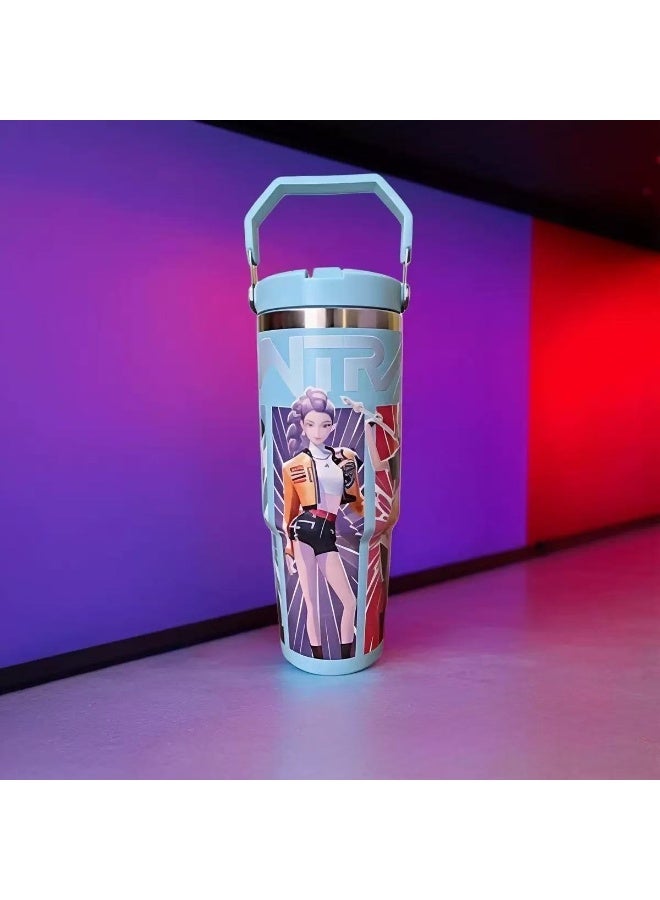ECLux K-Pop ghost hunter-themed reusable vacuum insulated tumbler comes with a lid and straw, making it perfect for travel, work, study, and everyday coffee drinking（Pink） - Image 5